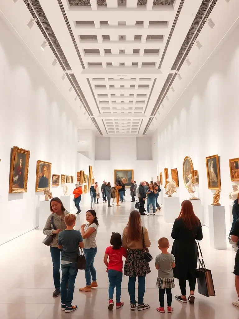 A dynamic photograph of a graphic design exhibition, featuring diverse artworks and attendees appreciating the visual storytelling, emphasizing the association's support for graphic arts.