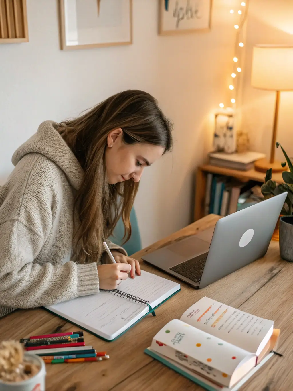 A writer working on their manuscript in a cozy, supportive environment, emphasizing the association's focus on literary arts.