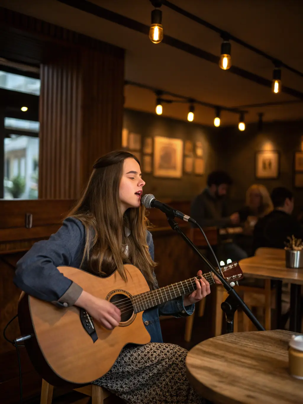 A young musician performing on stage at a local venue, highlighting the association's commitment to providing performance opportunities.