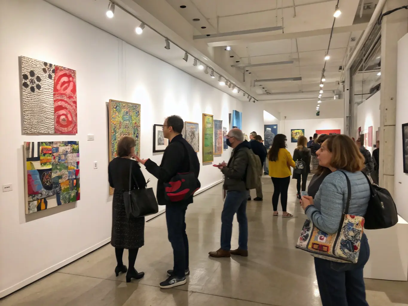 A visually appealing photograph of an art exhibition featuring graphic works and stage designs, highlighting the creativity and innovation of emerging artists.