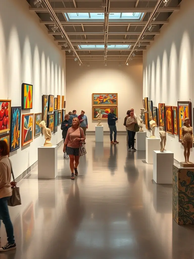A vibrant art exhibition featuring works from diverse artists, celebrating cultural diversity and artistic expression.